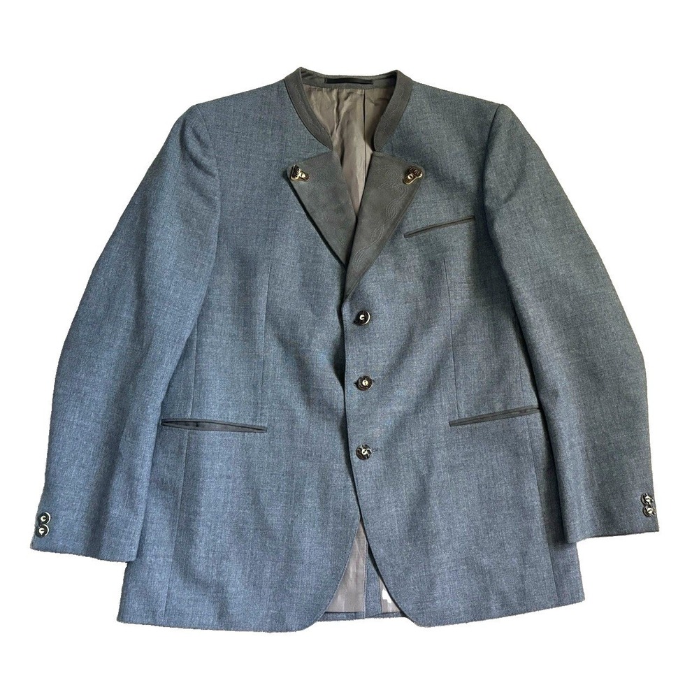 Vtg Steinbock Trachten Janker Austrian Wool Blend Blazer 42R Gray Bavarian Loden